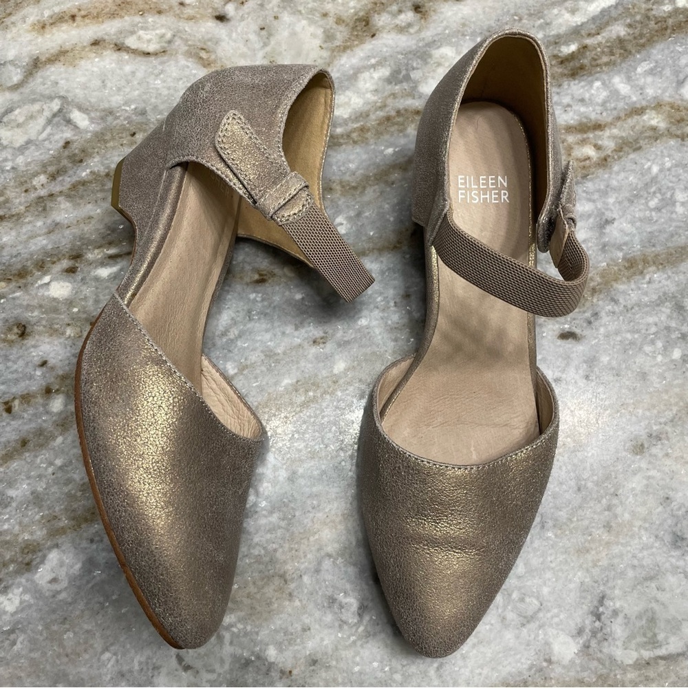 Eileen Fisher Gold Metallic Leather Mary Janes size 6.5